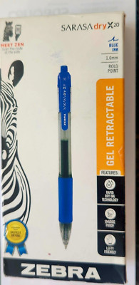 Zebra Sarasa X 20 Retractable Gel Blue Ink barrel Pens 1.0mm Rapid Dry LOT of 12