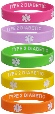 Type 2 Diabetic Discreet Medical Alert ID Silicone Bracelets Fun Colors
