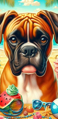 Boxer Fawn Uncropped - Best of Breed DCR 100%  Micro Fiber Beach Towel Quick Dry