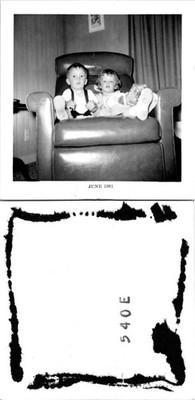 Toddlers Sitting Next To Eachother On Recliner Jun. 1961 Found Photo V1161