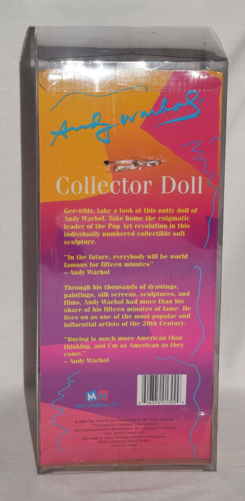 2000 OFFICIAL ANDY WARHOL COLLECTOR DOLL PLUSH CAMPBELL SOUP 12