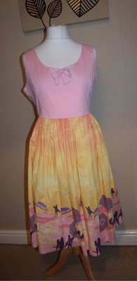 Banned Apparel Beach Parasol Bow Vintage Retro Dress Pink Orange Fit & Flare 16