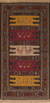 Tribal Sumaak Kilim Hand-Woven Accent Rug 3x6 Traditional Flat weave Wool Carpet