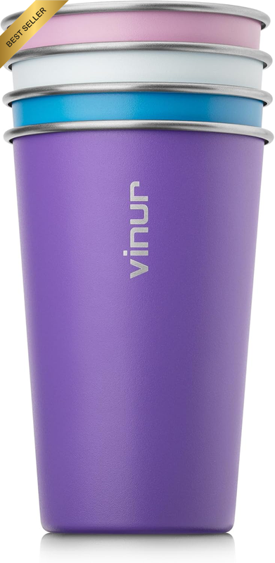 16 Oz Stainless Steel Cups 4 Pack Pint Tumbler Stackable Metal Drinking Glasses