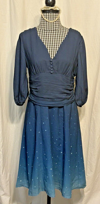 Wayward Fancies eShakti Size M 10 Dress Navy Blue Night Sky w/pockets BEAUTIFUL
