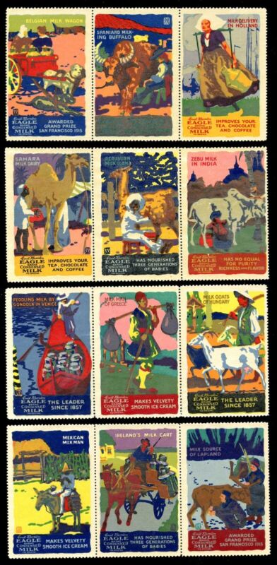 USA Poster Stamps - Eagle Condensed Milk - Set of 12 - Milk Around The World