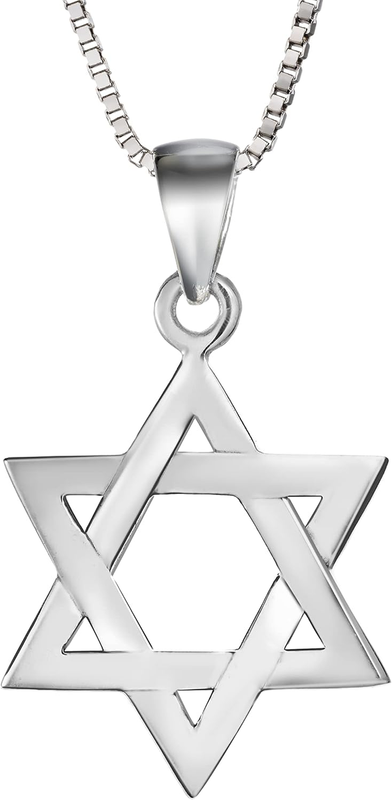 925 Sterling Silver Star of David Necklace Pendant with 18