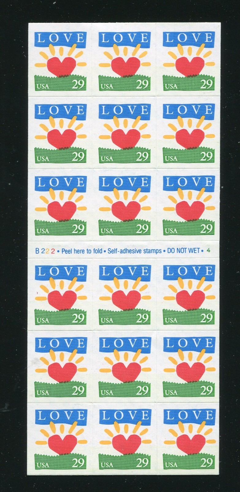 ☺︎love 2813a Love, Heart, Sunrise Booklet of 18 29¢ Stamps MNH B222