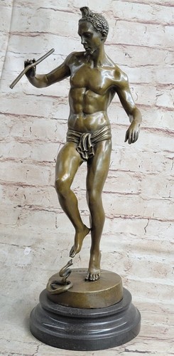 ART NOUVEAU BRONZE SNAKE CHARMER MARBLE BASE HOT CAST CLASSIC ARTWORK FIGURINE