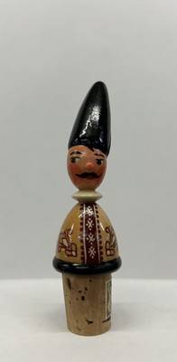 Vintage Hungarian Figure Bottle Stopper Cork Man Hand Painted Folk Art