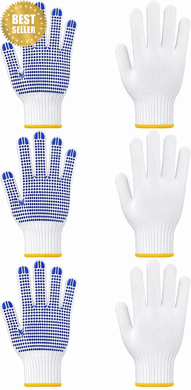 3 Pairs PVC Dotted Knit Work Gloves for Men & Women,Comfortable Non-Slip Cotton