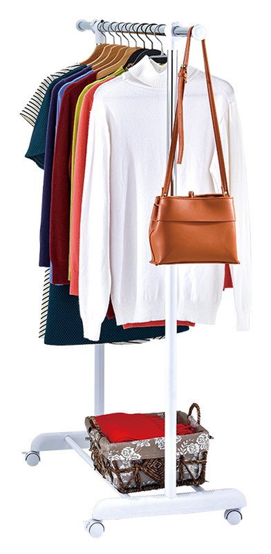 Adjustable Clothing Rolling Garment Clothes Rack Heavy Duty Metal Chrome, White