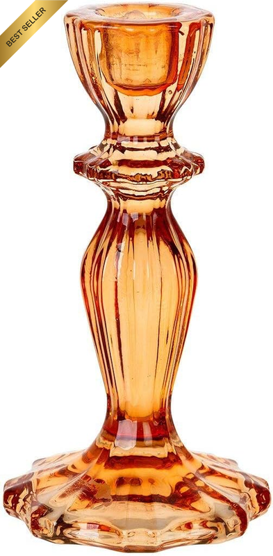 Boho Orange Glass Candlestick Holder, One Size