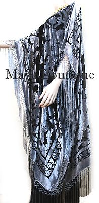 Pre-owned Maya Matazaro Silver Gray Caftan Duster Fringe Jacket Kimono Burnout Velvet