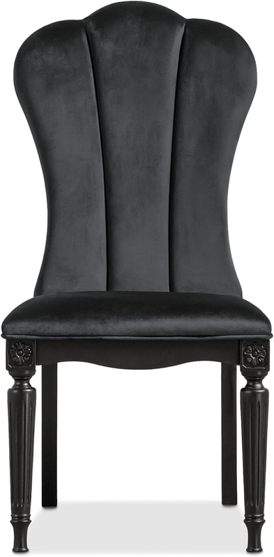 Seabliss Glam Solid Wood Dining Chairs Set of 2, Upholstered Seating with Turned Fluted Legs, for Home, Kitchen, Living Room, Black