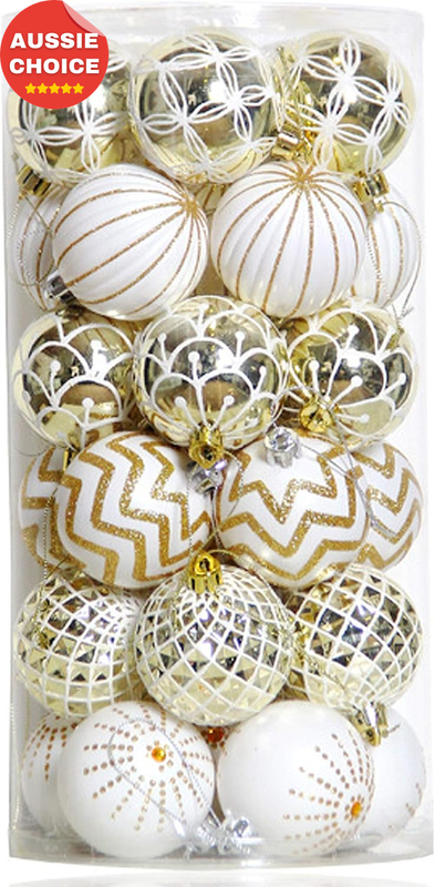 30PCS Gold White Christmas Ball Ornaments 60mm Shatterproof Tree Decorations