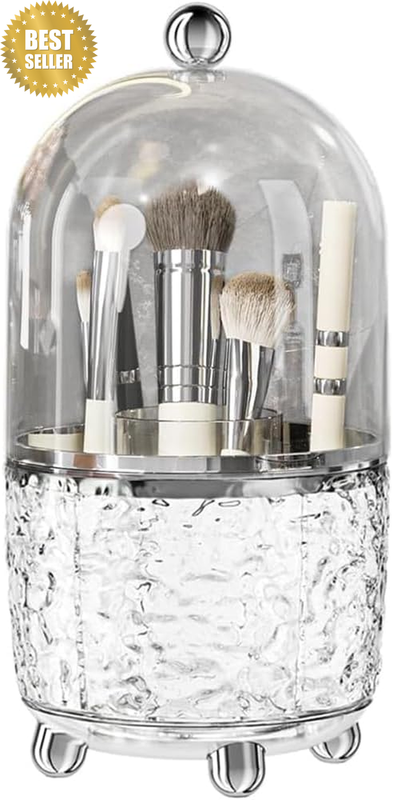 360° Rotating Makeup Brush Holder with Lid – Dustproof Cosmetic Organizer for Va