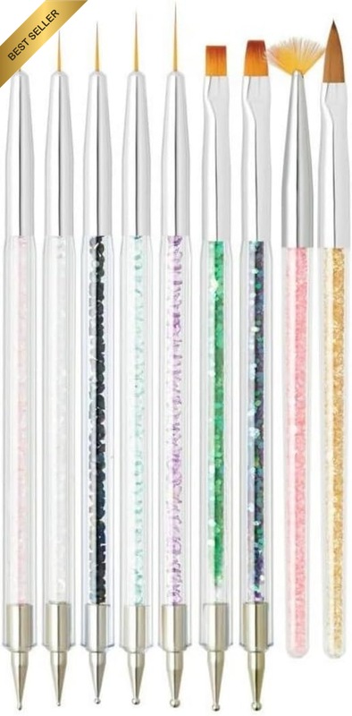 Nail Art Brushes Set 9 Pcs Double Ended Nail Brushes with Nail Dotting Pens Kit