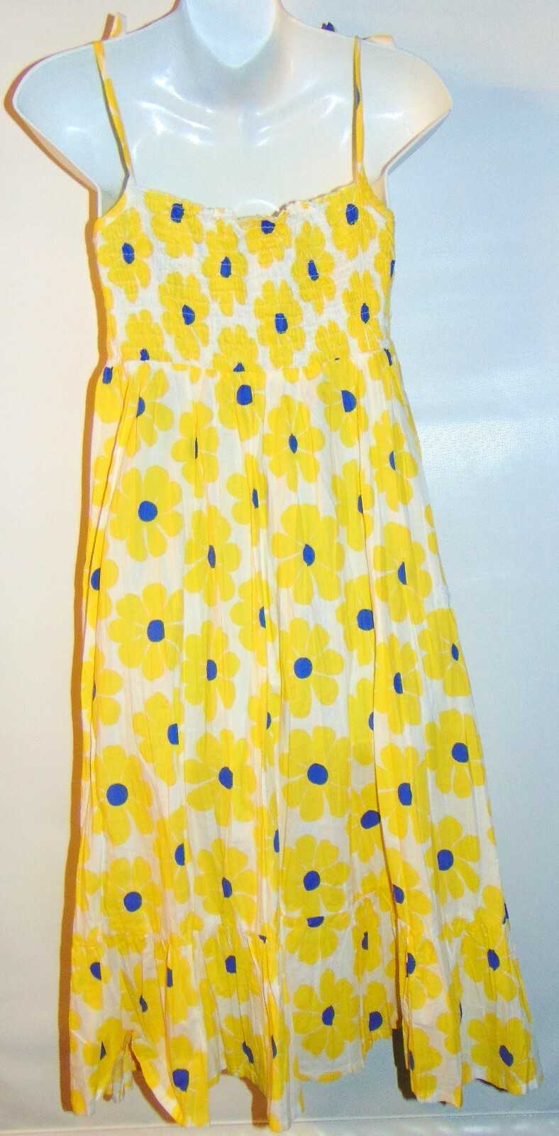 NEW Mini Boden Girls Size 13-14 Yellow Blue Diasy Flower Print Sun Dress