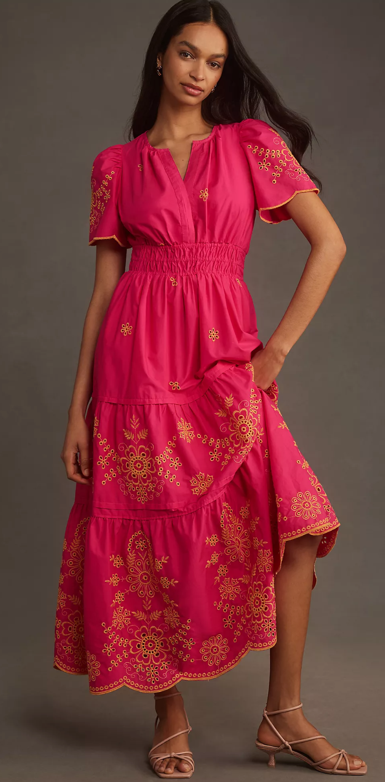 Pre-owned Anthropologie The Somerset Maxi Dress: Eyelet Edition In Pink