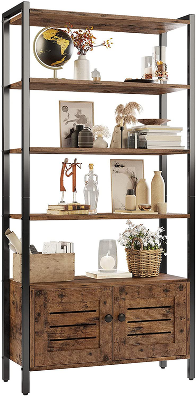 Industrial Bookshelf and Bookcase with 2 Louvered Doors and 