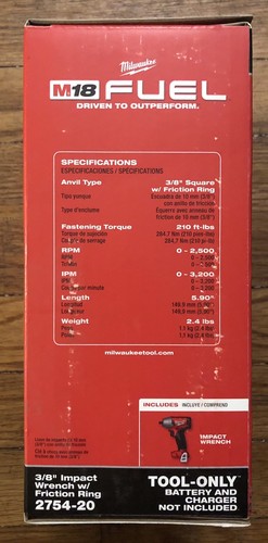 NEW Milwaukee M18 3/8 Impact Wrench (Bare Tool) 2754-20 + FREE M18 5.0 Battery