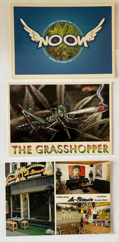 Amsterdam coffeeshop postcards Noon Grasshopper La-Stonato vintage marijuana 