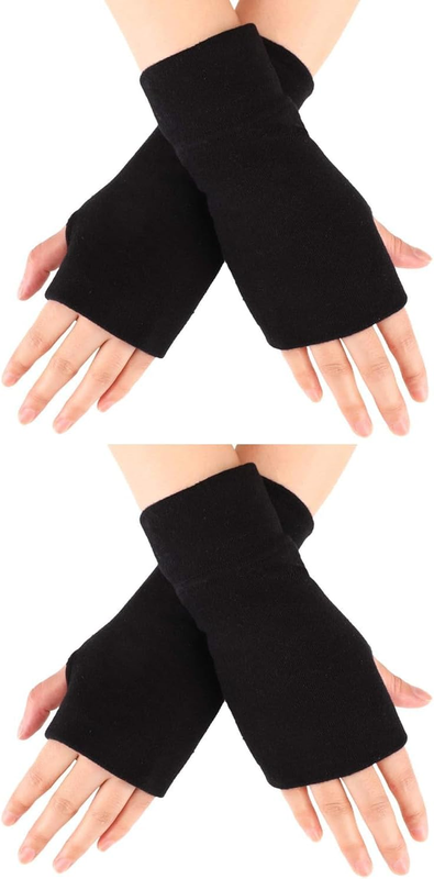 2 Pairs Winter Fingerless Gloves for Women Wrist Arm Warmers Stretchy Cotton Kni