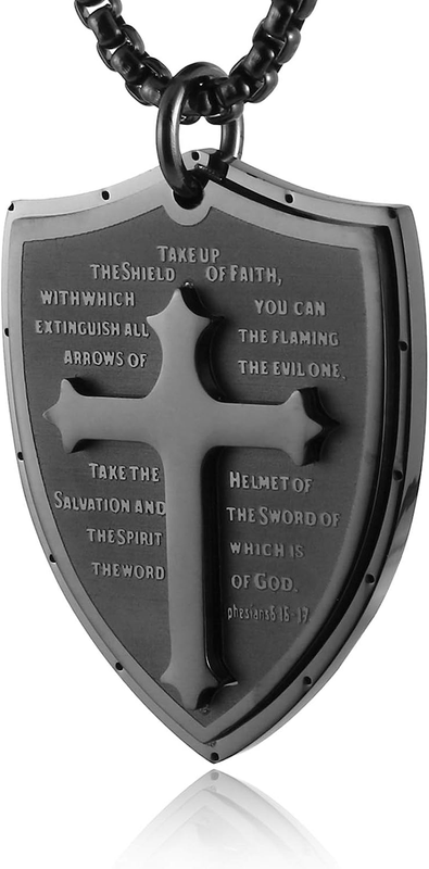 Shield Armor of God Ephesians 6:16-17 Faith Cross Stainless Steel Pendant Neckla