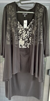 Connected Apparel Womens Metallic Embroidered Black Dress with Jacket 16W NWT