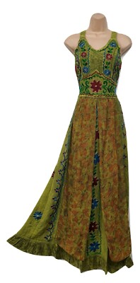 Maxi Dress Medieval Hippie Renaissance Boho Embroidered One Size 12 14 16