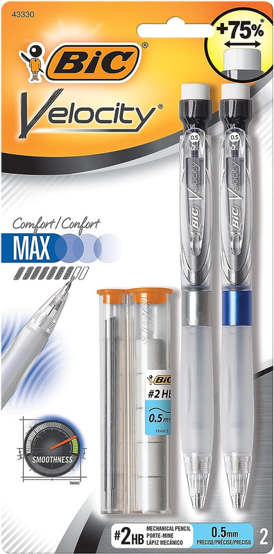 BIC Velocity Max Pencil, 0.5 Mm, Hb (#2), Black Lead, Gray Barrel, 2/Pack