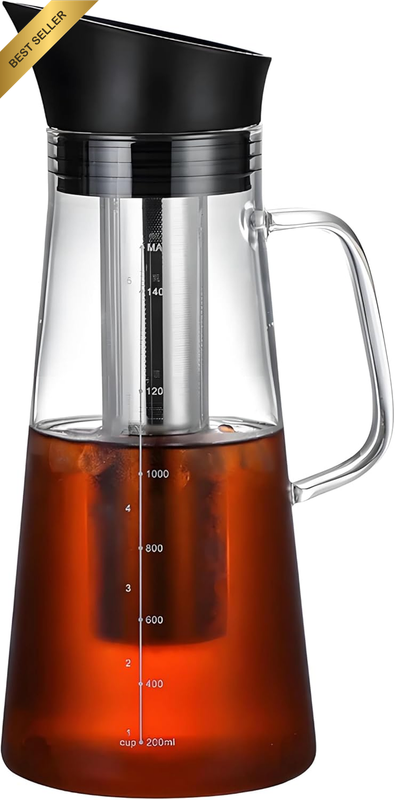 Cold Brew Coffee Maker /100% Airtight Cold Brew Glass Coffee Pot 1.2L/50Oz Iced