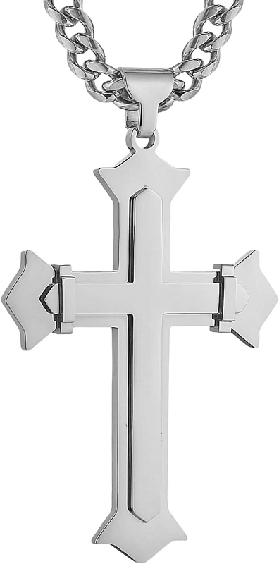 Large Cross Necklace for Men High Polished Stainless Steel Heavy Oversize Silver