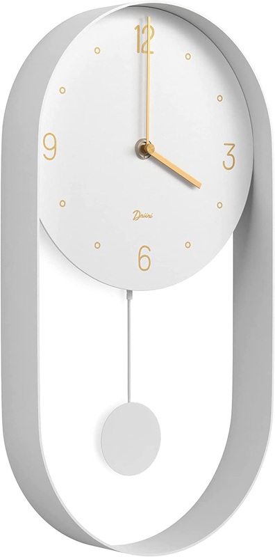 Modern Pendulum Wall Clock - Decorative and Unique Metal Frame, with 8 Inch Face