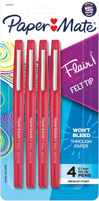 Paper Mate Flair Felt Tip Pens, Medium Point (0.7mm) Writing Red 4 count
