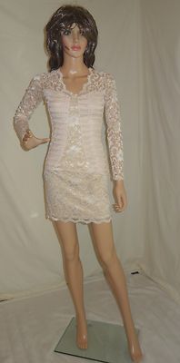 Sentimental NY baige sexy Lace long sleeve Dress sz small new 
