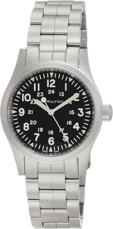 Pre-owned Watch Khaki Field Mechanical 38mm Case, Black Dial, Silver Stainless Steel Brace