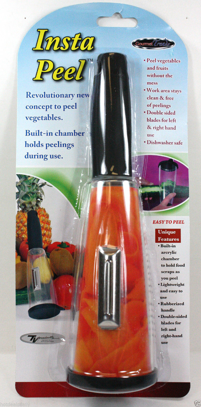 INSTA PEEL VEGETABLE PEELER CHAMBER HOLDS PEELS LEFT/RIGHT HAND DISHWASHER SAFE