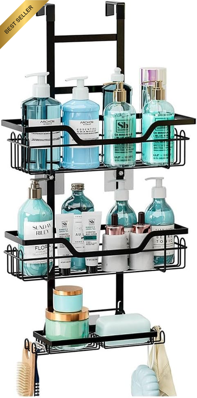 3 Tier over the Door Shower Caddy, Hanging Shower Shelf with Soap Holder, Bathro