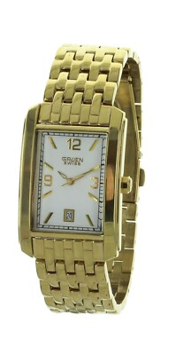 Men's GRUEN SWISS watch Gold tone caser and band with date indicator GSM096