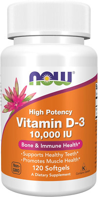 NOW Foods Vitamin D-3 10,000 IU, Highest Potency, Structural Support, Softgels
