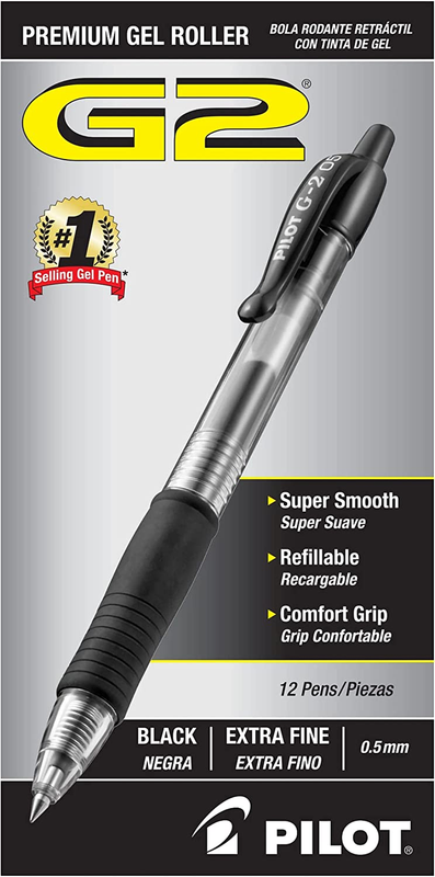 Pilot G2 Premium Gel Roller Pen, Black, Ultra Fine, .38mm, 12 pc., #31321