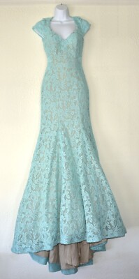 C0 NWT LA FEMME Prom 20117 Light Mint Floral Embroidery Lace Maxi Dress Size 8