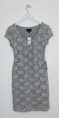 Connected Apparel Women s Platinum Silver Lace Sweetheart Dress Petite Size 4P