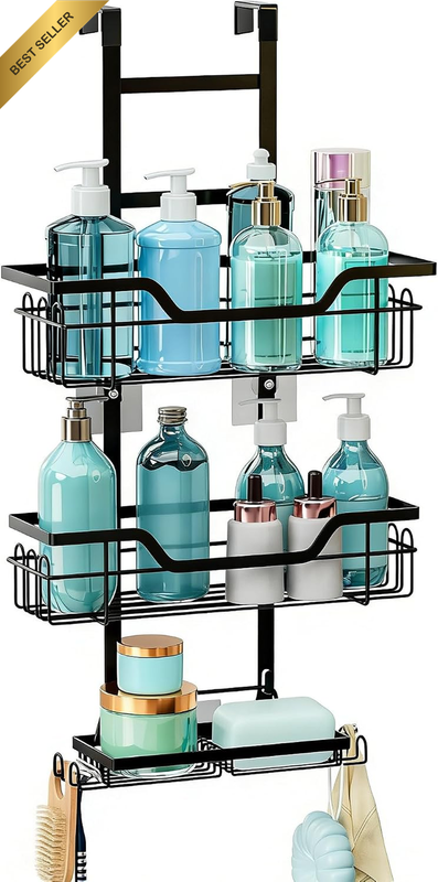 Hanging Over-The-Door Shower Caddy: Adjustable Rustproof Shelf for Space-Saving