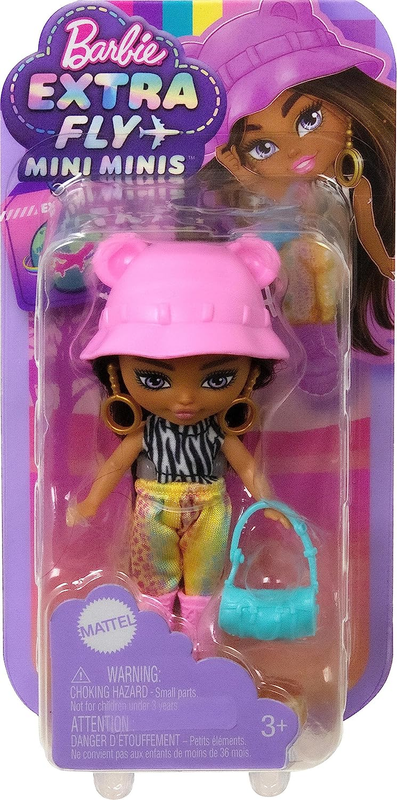 Extra Mini Minis Travel Doll with Brunette Hair, Zebra-Print Hoodie & Leopard-Pr