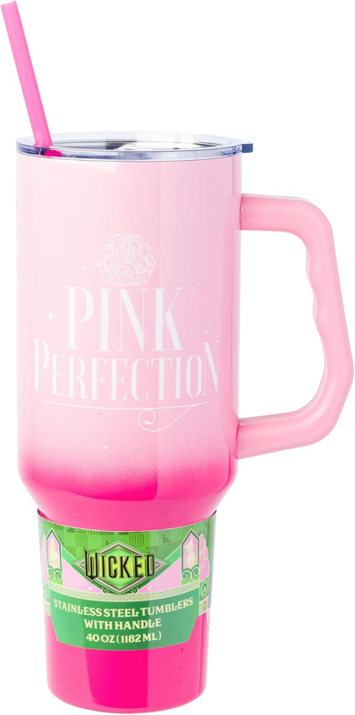 Wicked Glinda Pink Perfection Stainless Steel Tumbler with Handle and Straw, Fit