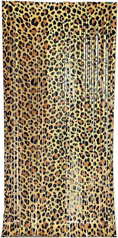 Leopard Print Foil Fringe Curtain, 1M X 2M, PET Material, Wild Animal Theme Tins