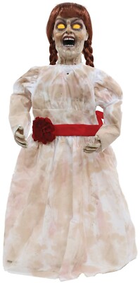 Halloween Animated EVIL GIRL DOLL Light Up Eyes Poseable Arms Haunted House Prop